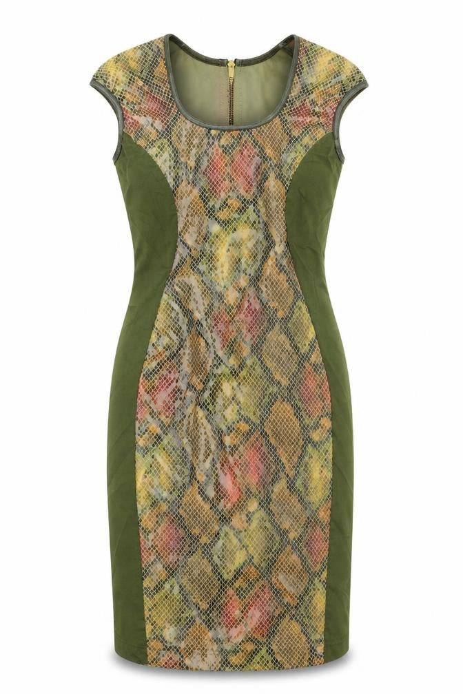 Vicky Martin Womens Green Animal Print  Pencil Dress  Size S
