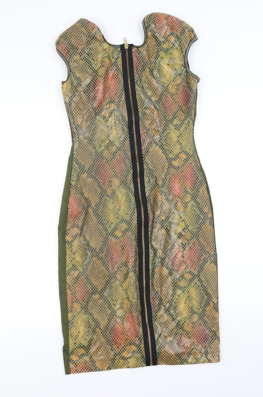 Vicky Martin Womens Green Animal Print  Pencil Dress  Size S