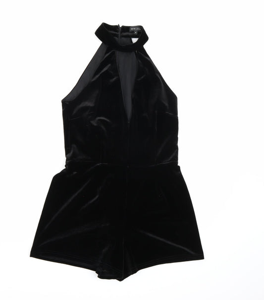 New Look Womens Black  Velour Playsuit One-Piece Size 8 L3 in