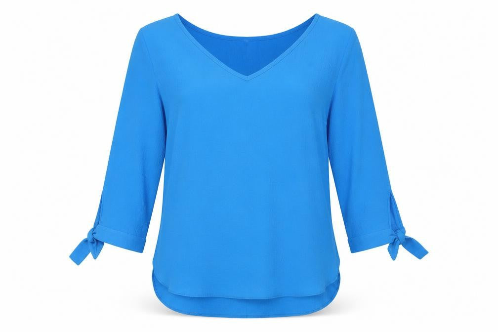 Front view of Papaya women’s blue basic blouse, size UK 10