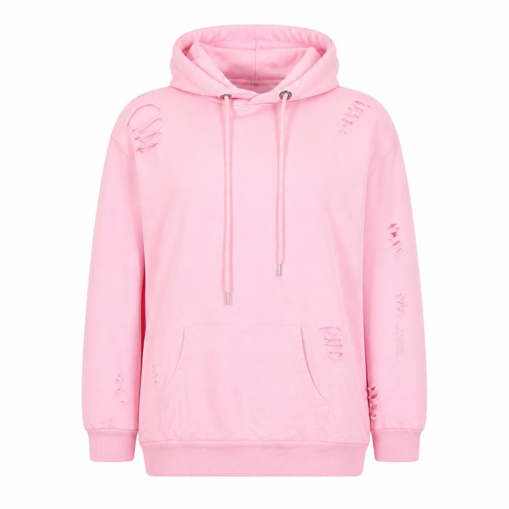 Front view of Select women’s pink pullover hoodie, size UK 10, - distressed