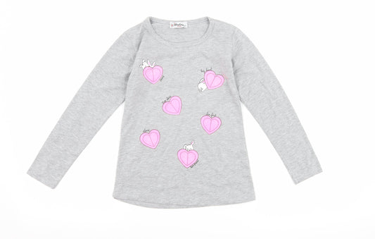 atabay Girls Grey   Basic T-Shirt Size 6-7 Years  - Love Bunny