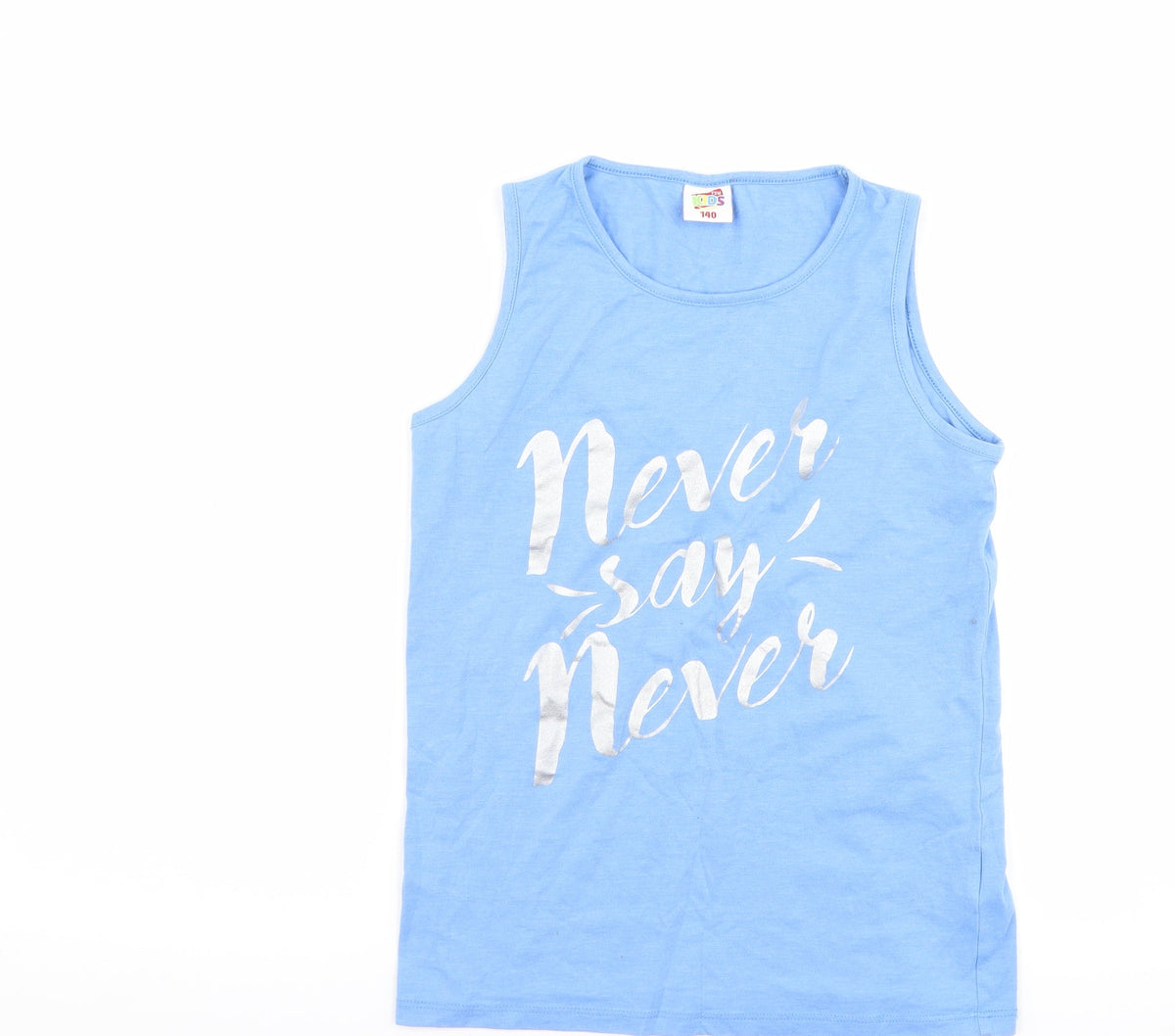 Additional front view of Txm kids girls’ blue basic tank, size 10-11, years - never say never