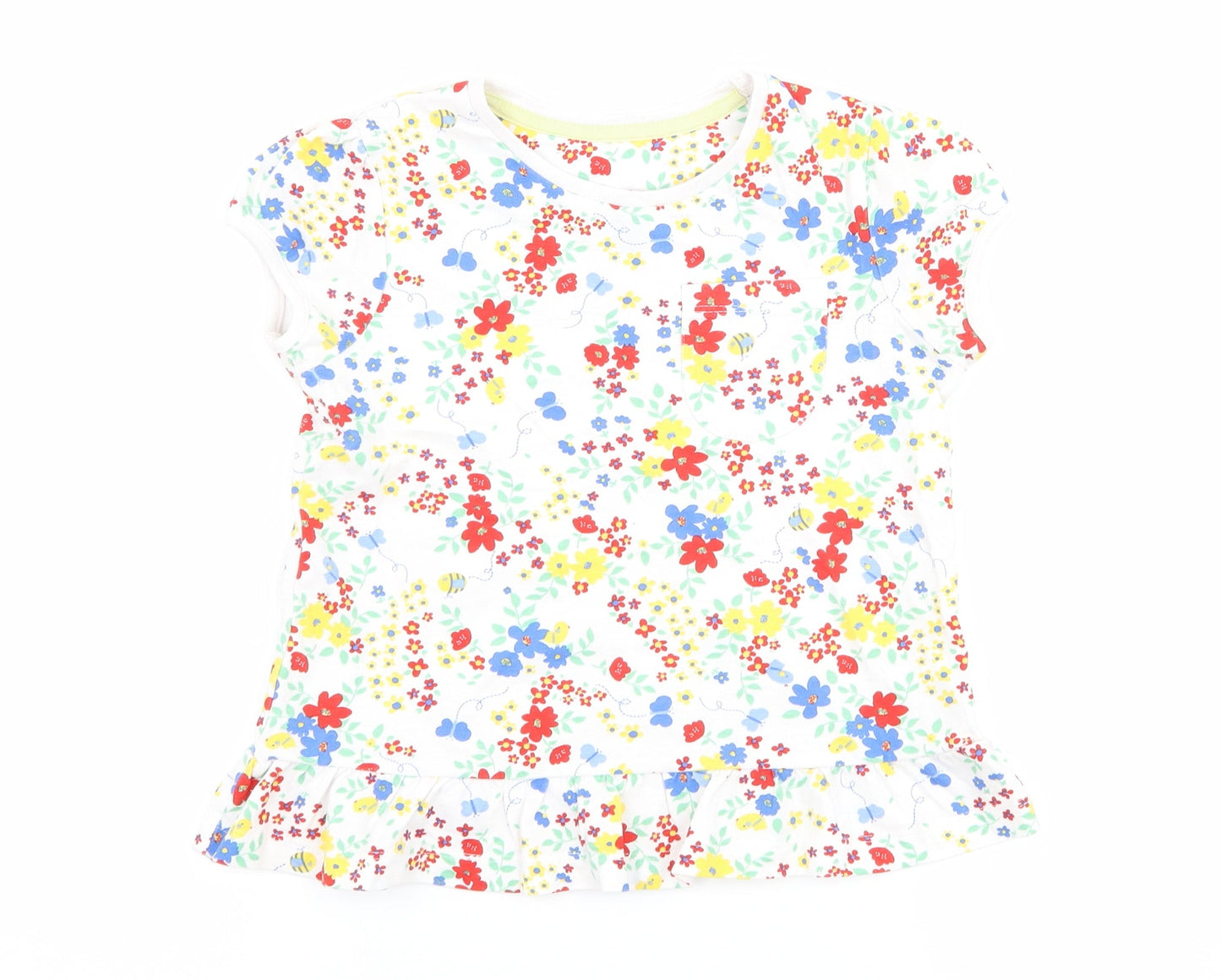 George Girls White Floral  Basic T-Shirt Size 5-6 Years