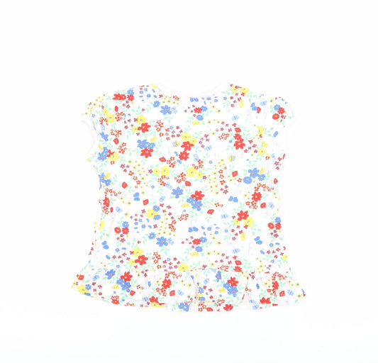 George Girls White Floral  Basic T-Shirt Size 5-6 Years