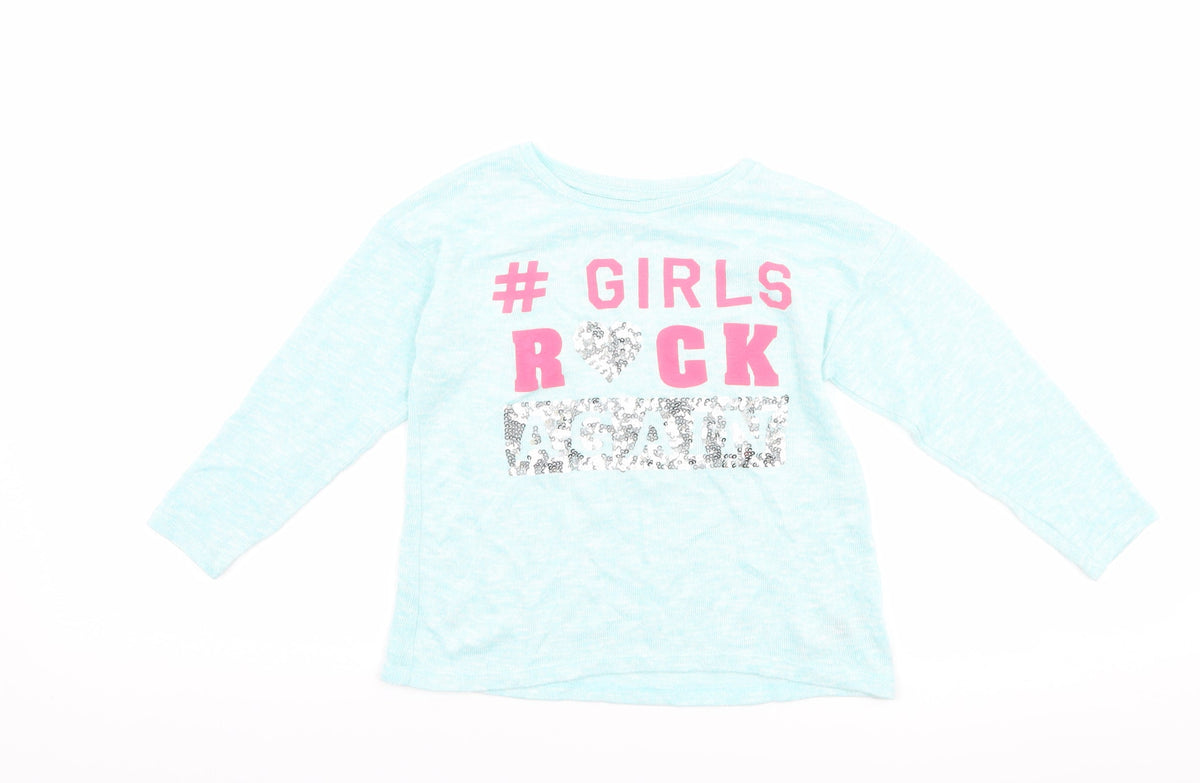 Additional front view of St Bernard girls’ blue basic t-shirt, size 6, years - slogan