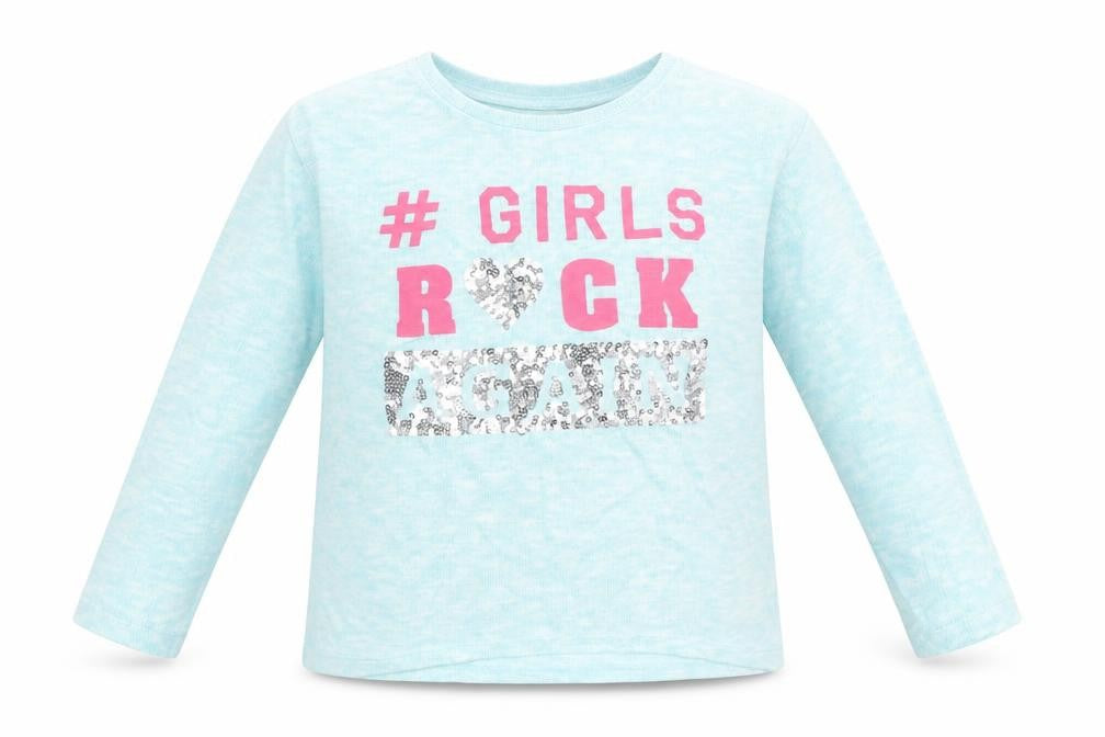 Front view of St Bernard girls’ blue basic t-shirt, size 6, years - slogan
