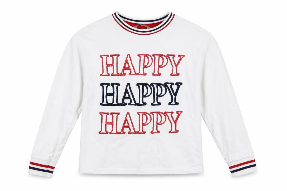Front view of George boys’ white pullover sweatshirt, size 8-9, years - happy