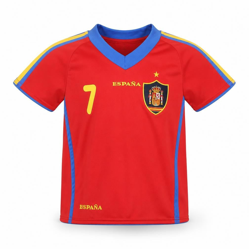 Front view of world soccer boys’ red basic t-shirt, size 4, years - espana d.villa