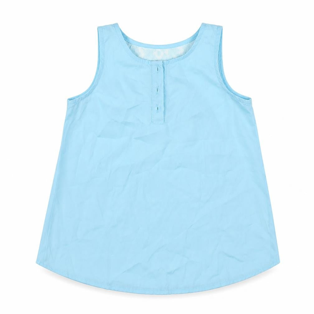 Front view of YD girls’ blue basic tank, size 7-8, years