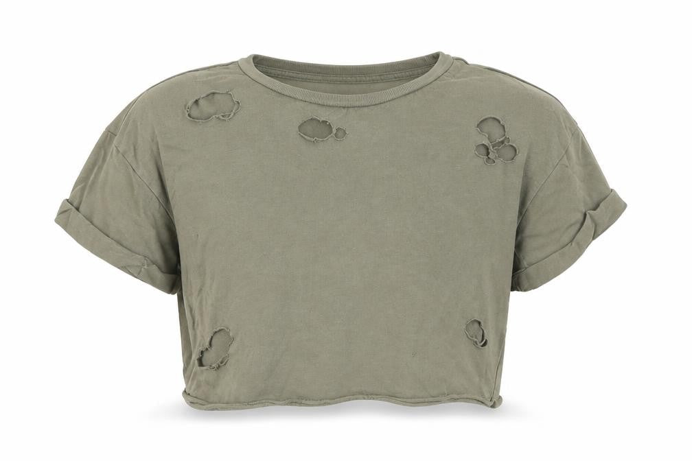 Front view of New Look girls’ green cropped t-shirt, size 10-11, years