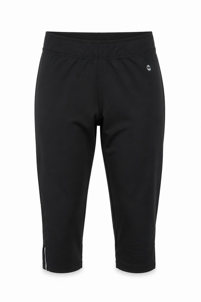 Front view of pure women’s black cropped leggings, size UK 10, 17-inch leg