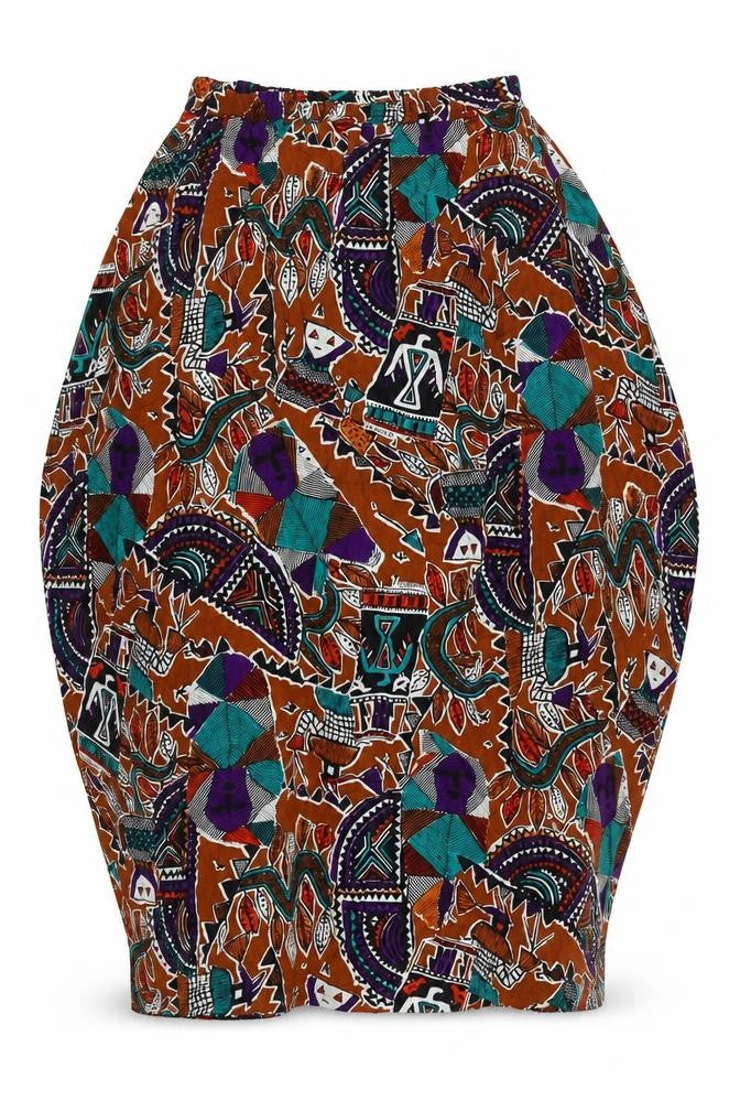 Front view of Copperob women’s multicoloured geometric swing skirt, size UK 10