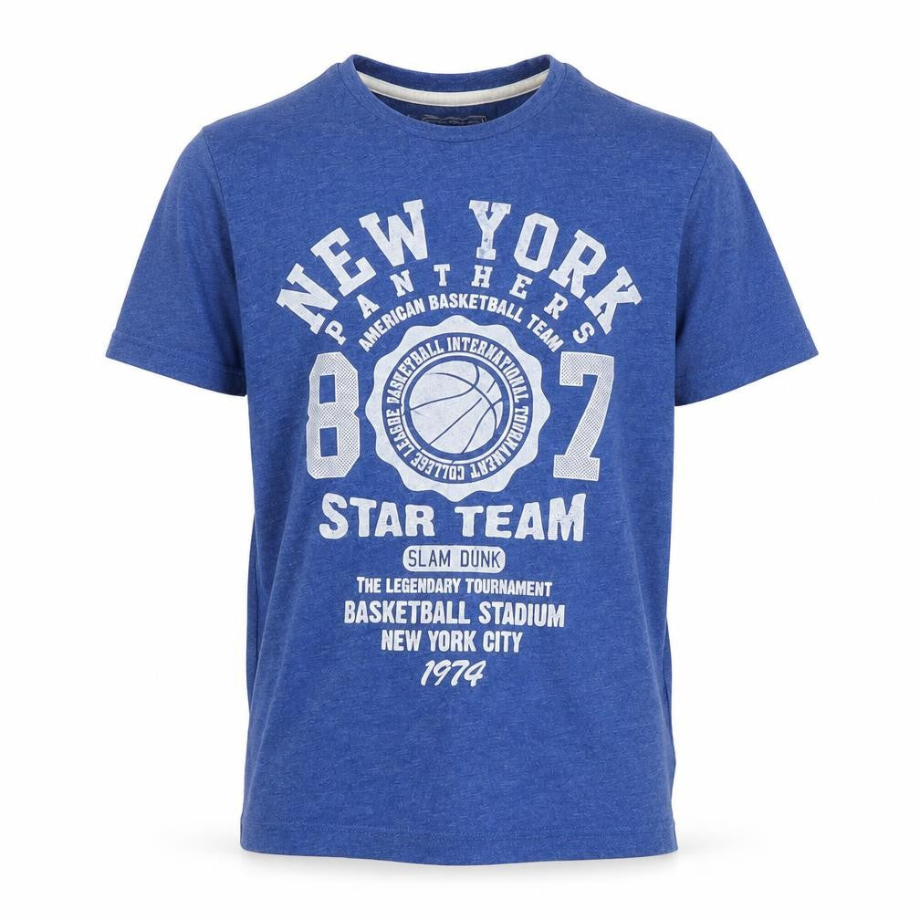 Front view of True Dudes boys’ blue basic t-shirt, size 9, years