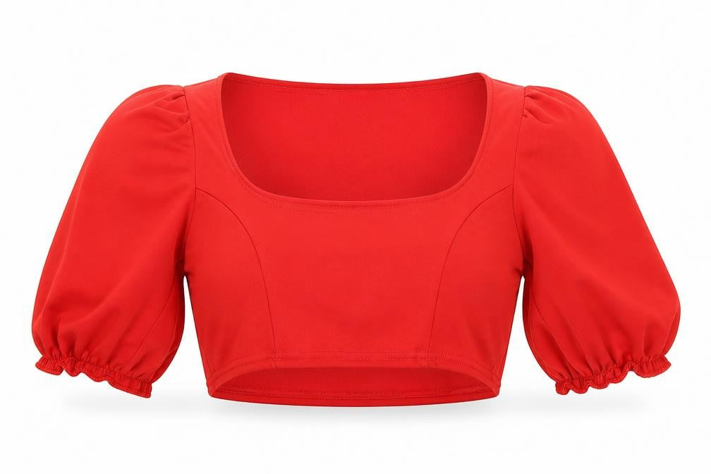 Front view of Stylewise women’s red cropped blouse, size L