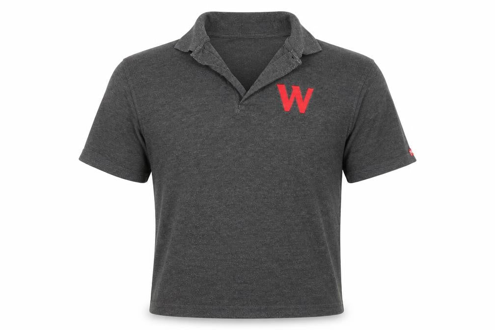 Front view of Uneek men’s grey polo, size L