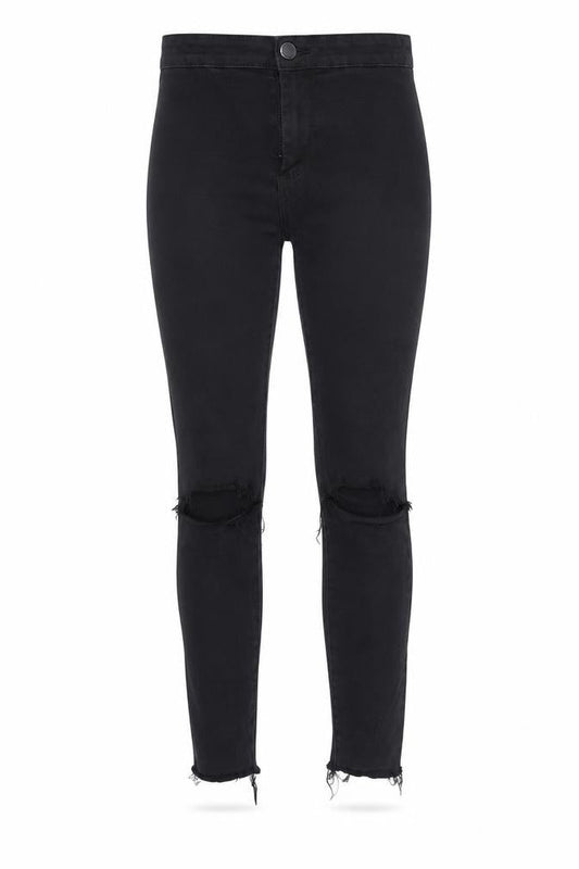 Front view of Denim & Co. women’s black denim skinny jeans, size UK 4, 23-inch leg