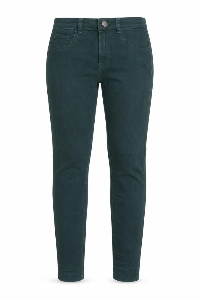 Front view of Pull&Bear women’s green denim skinny jeans, size UK 8, 28-inch leg