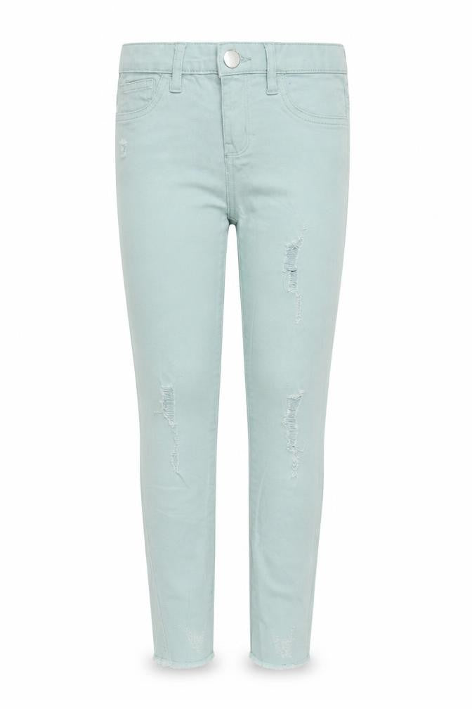 Front view of Denim & Co. girls’ blue straight jeans, size 9-10, years