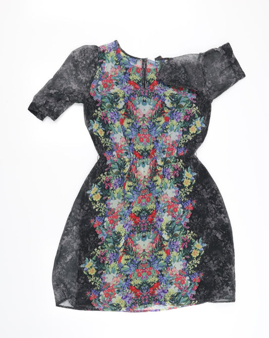 Warehouse Womens Black Floral  Fit & Flare  Size 8