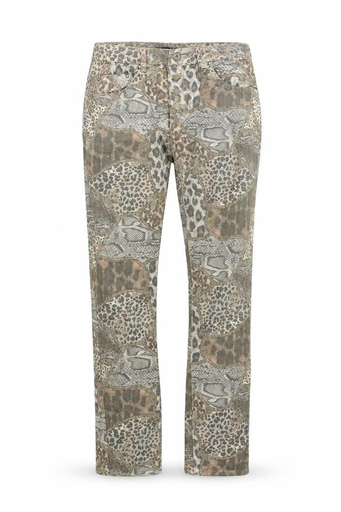 Front view of women’s multicoloured straight jeans, size UK 40, 30-inch leg