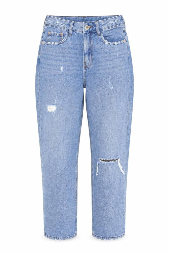 Front view of n/jjeans women’s blue straight jeans, size UK 10, 28-inch leg