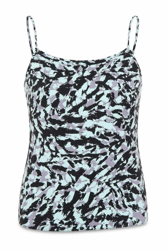 Front view of Miss Selfridge women’s blue camouflage basic blouse, size UK 8