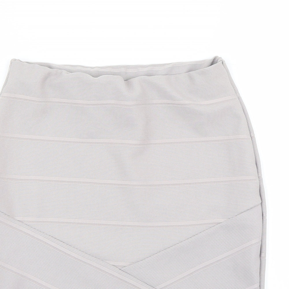 Close-up detail of Miss Selfridge women’s grey a-line skirt, size UK 8