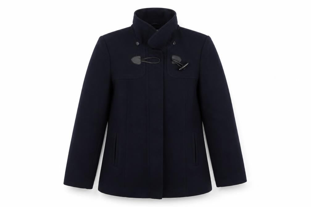 Front view of Wallis women’s blue fleece overcoat coat, size UK 14