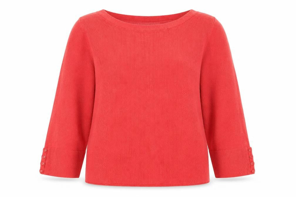 Front view of Maine New England women’s red jumper, size UK 16