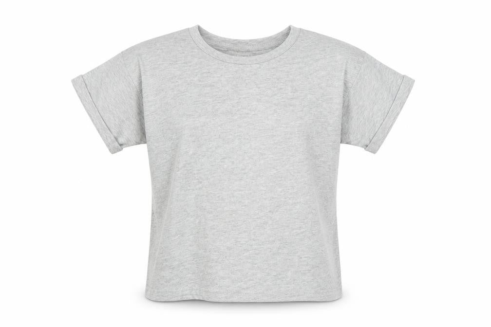 Front view of Gap girls’ grey basic t-shirt, size 8-9, years