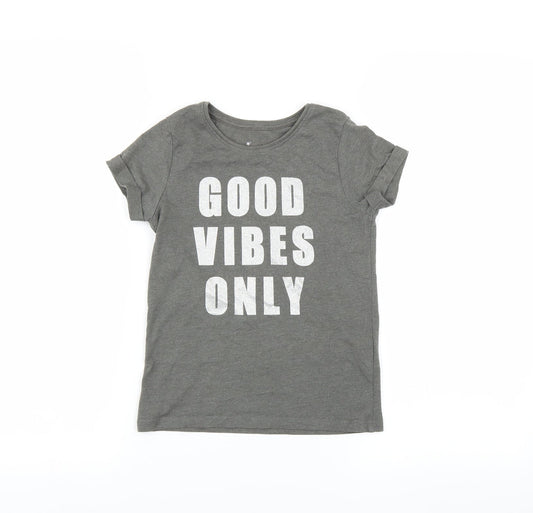 Primark Girls Grey   Basic T-Shirt Size 7-8 Years  - Good Vibes Only