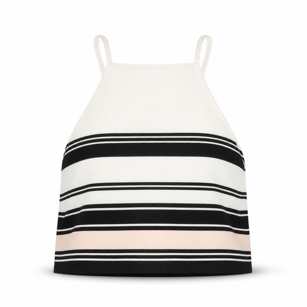 Front view of New Look women’s white striped basic blouse, size UK 12, - cropped