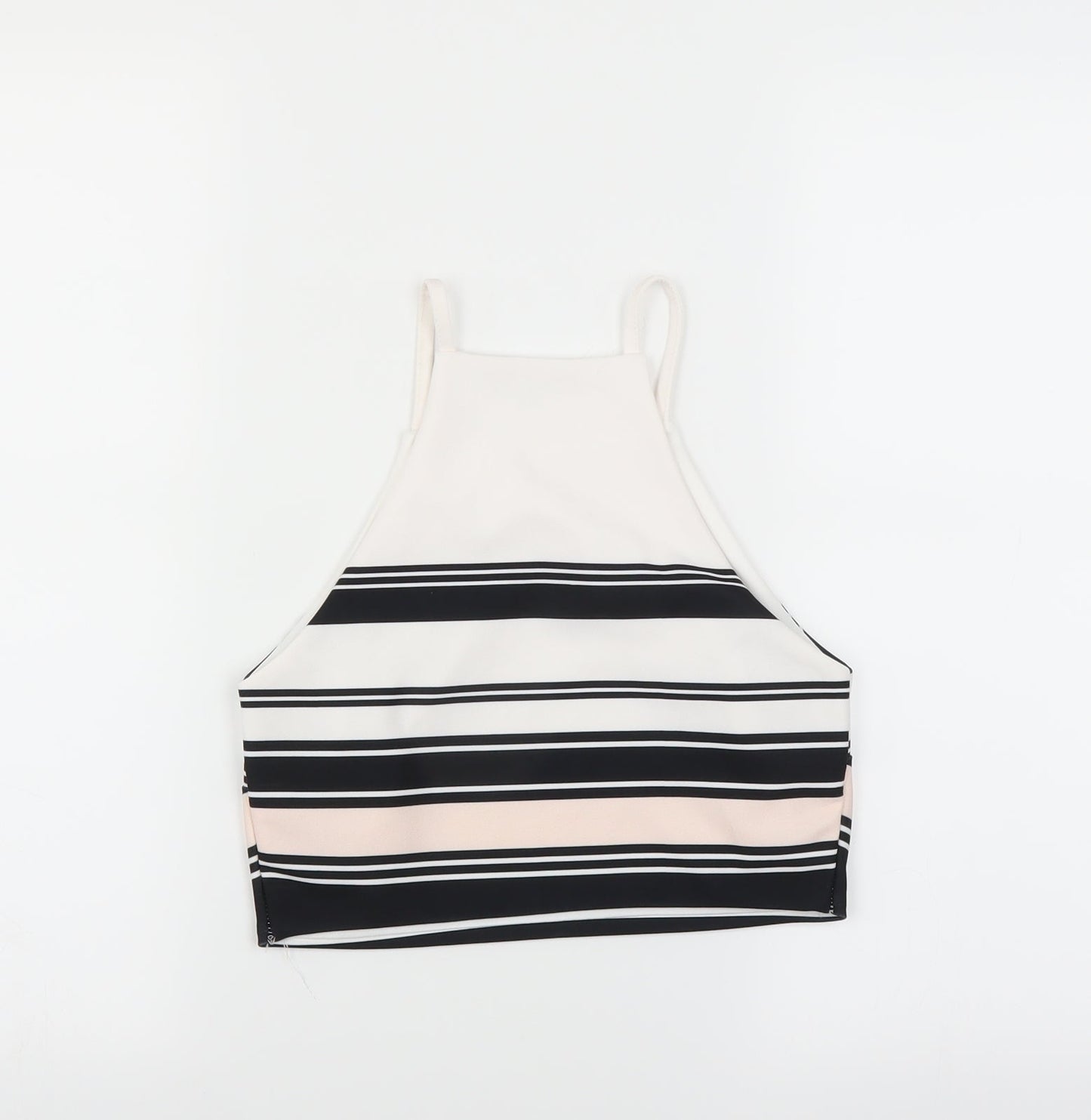 New Look Womens White Striped  Basic Blouse Size 12  - CROPPED