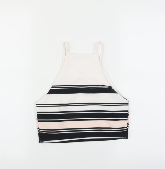 New Look Womens White Striped  Basic Blouse Size 12  - CROPPED
