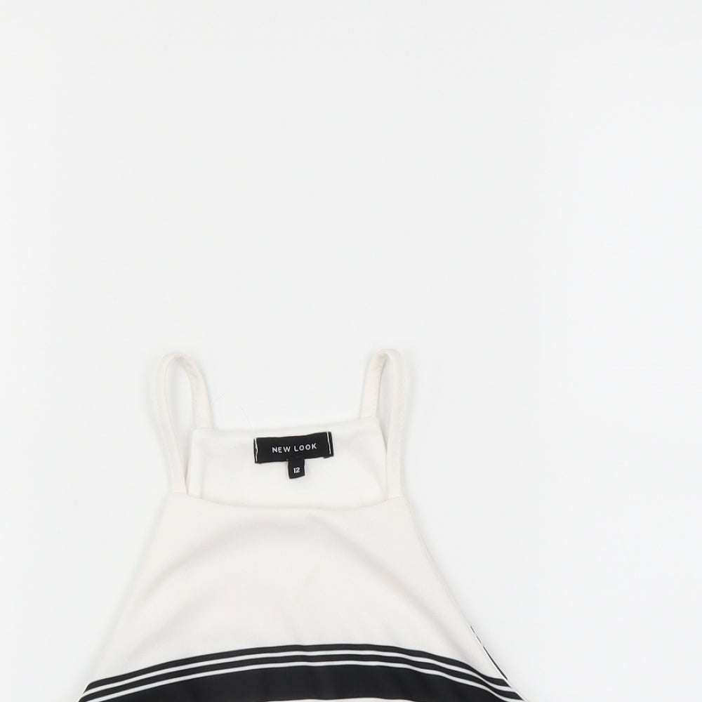 New Look Womens White Striped  Basic Blouse Size 12  - CROPPED