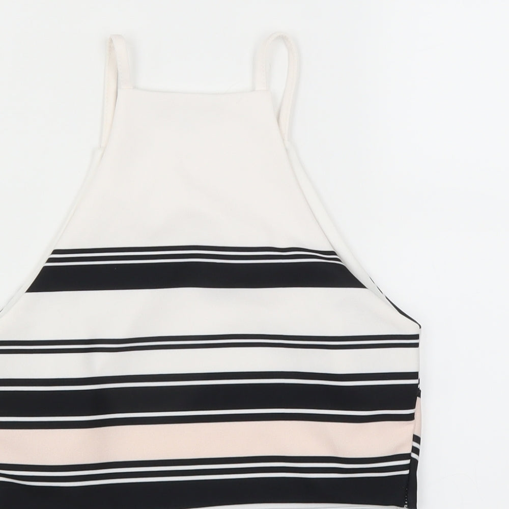 New Look Womens White Striped  Basic Blouse Size 12  - CROPPED