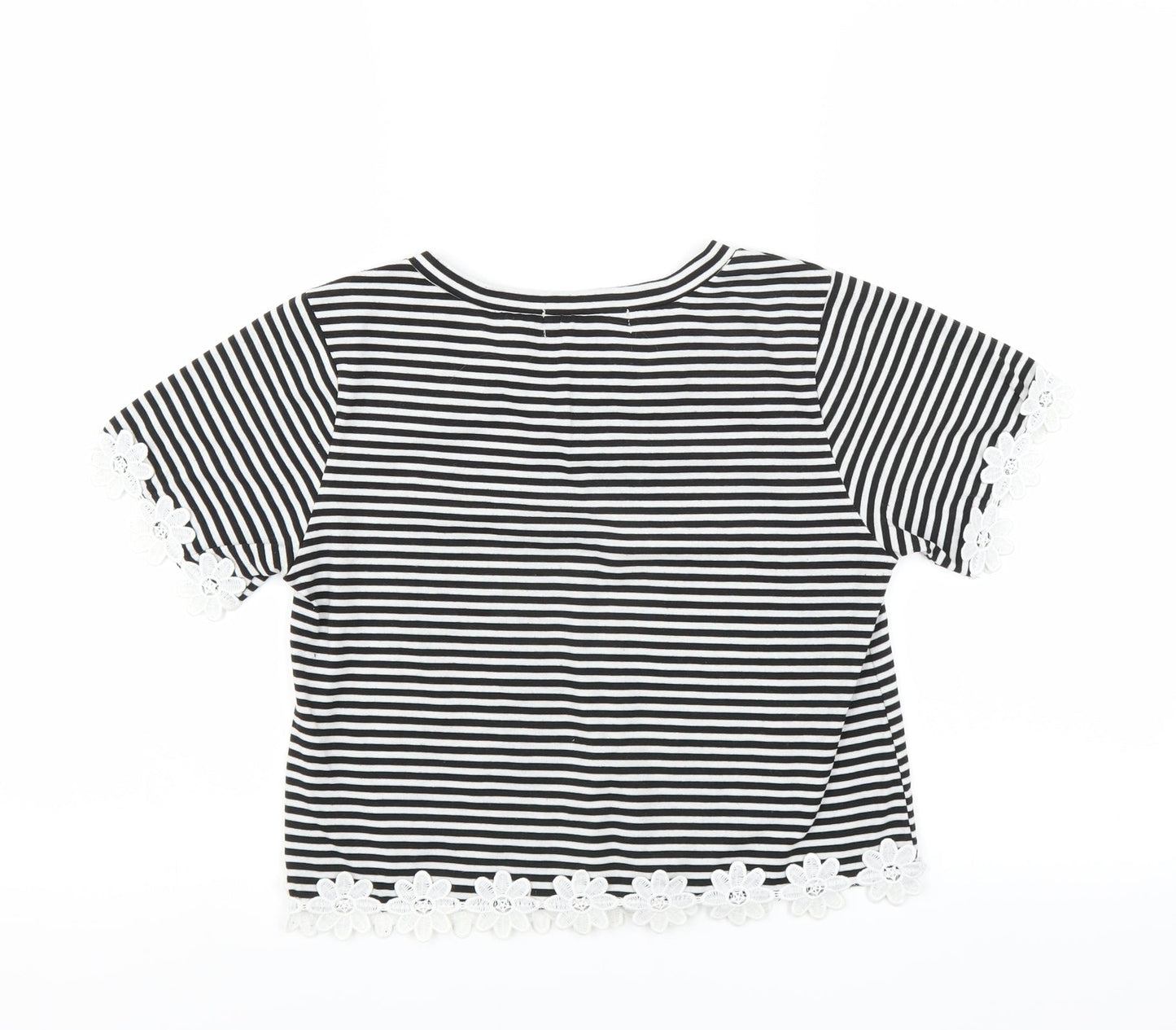 Hearts & Bows Womens Black Striped  Basic T-Shirt Size 8  - CROPPED