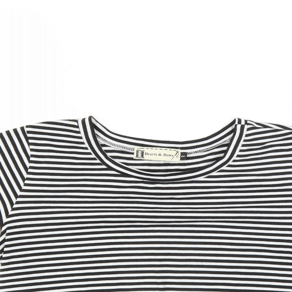 Hearts & Bows Womens Black Striped  Basic T-Shirt Size 8  - CROPPED