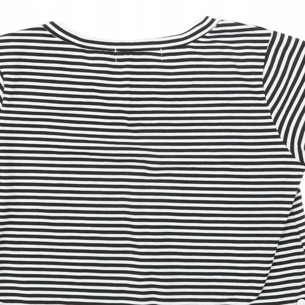 Hearts & Bows Womens Black Striped  Basic T-Shirt Size 8  - CROPPED