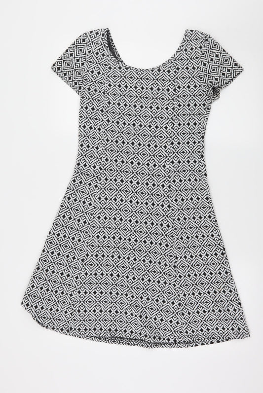Peacocks Womens Black Geometric Jersey Skater Dress  Size 10