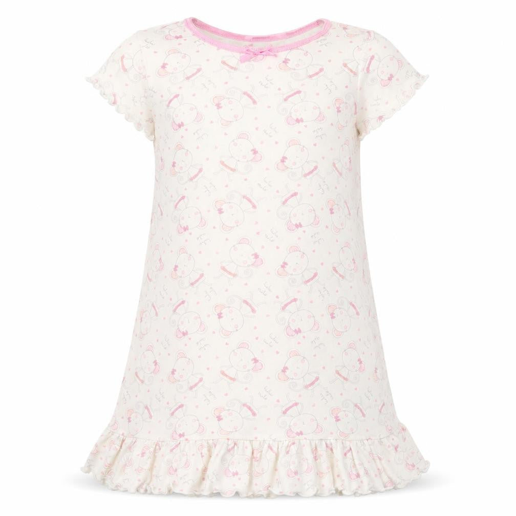 Front view of Matalan girls’ white geometric jersey top dress, size 3-4, years - mouse print