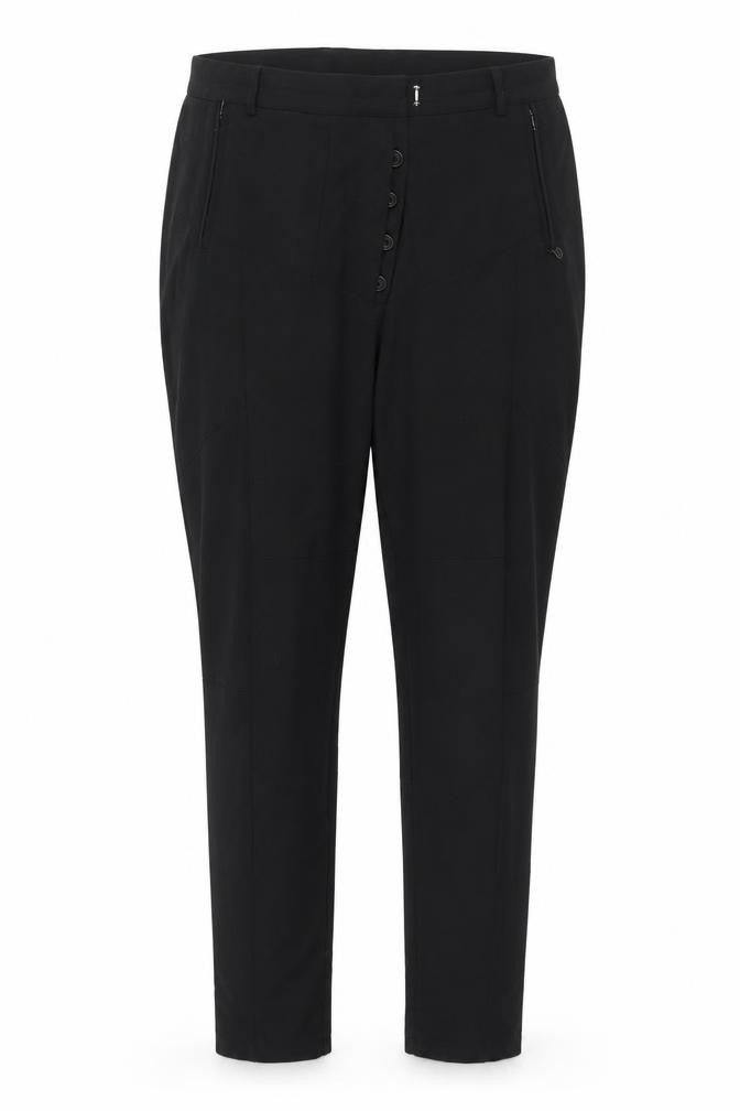 Front view of Plus Fine women’s black trousers, size 2XL, 28-inch leg