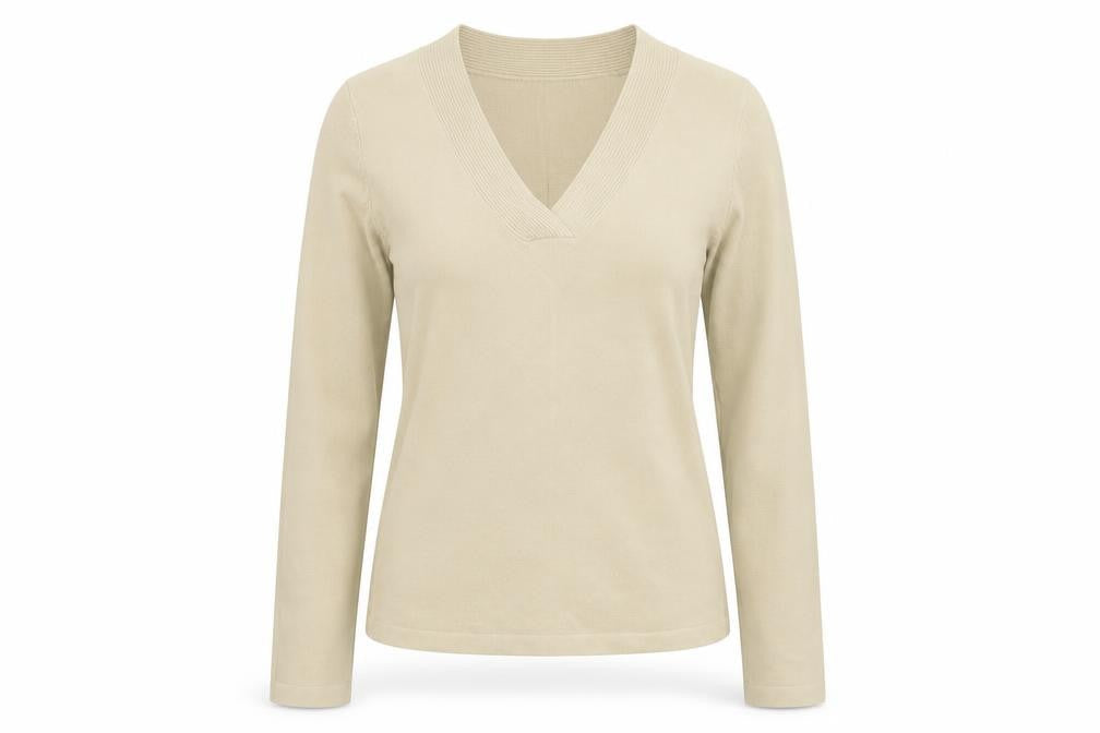 Front view of Etam women’s beige jumper, size UK 14