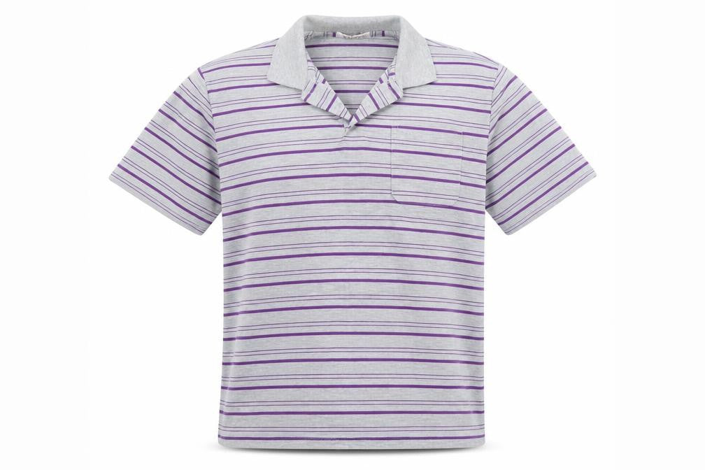 Front view of Etoile men’s grey striped t-shirt, size M