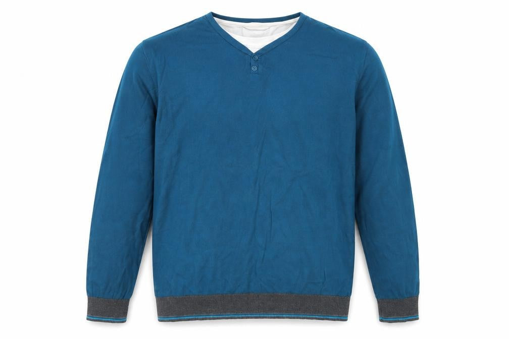 Front view of Marks & Spencer men’s blue jumper, size XL