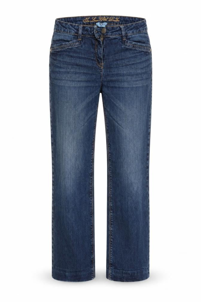 Front view of Cecilia Classics women’s blue straight jeans, size UK 36, 30-inch leg
