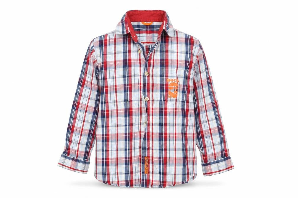 Front view of Dunnes boys’ black check basic button-up, size 5, years