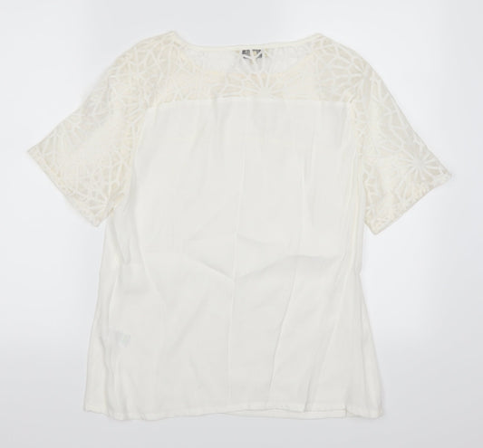 Papaya Womens White Geometric  Basic T-Shirt Size 10