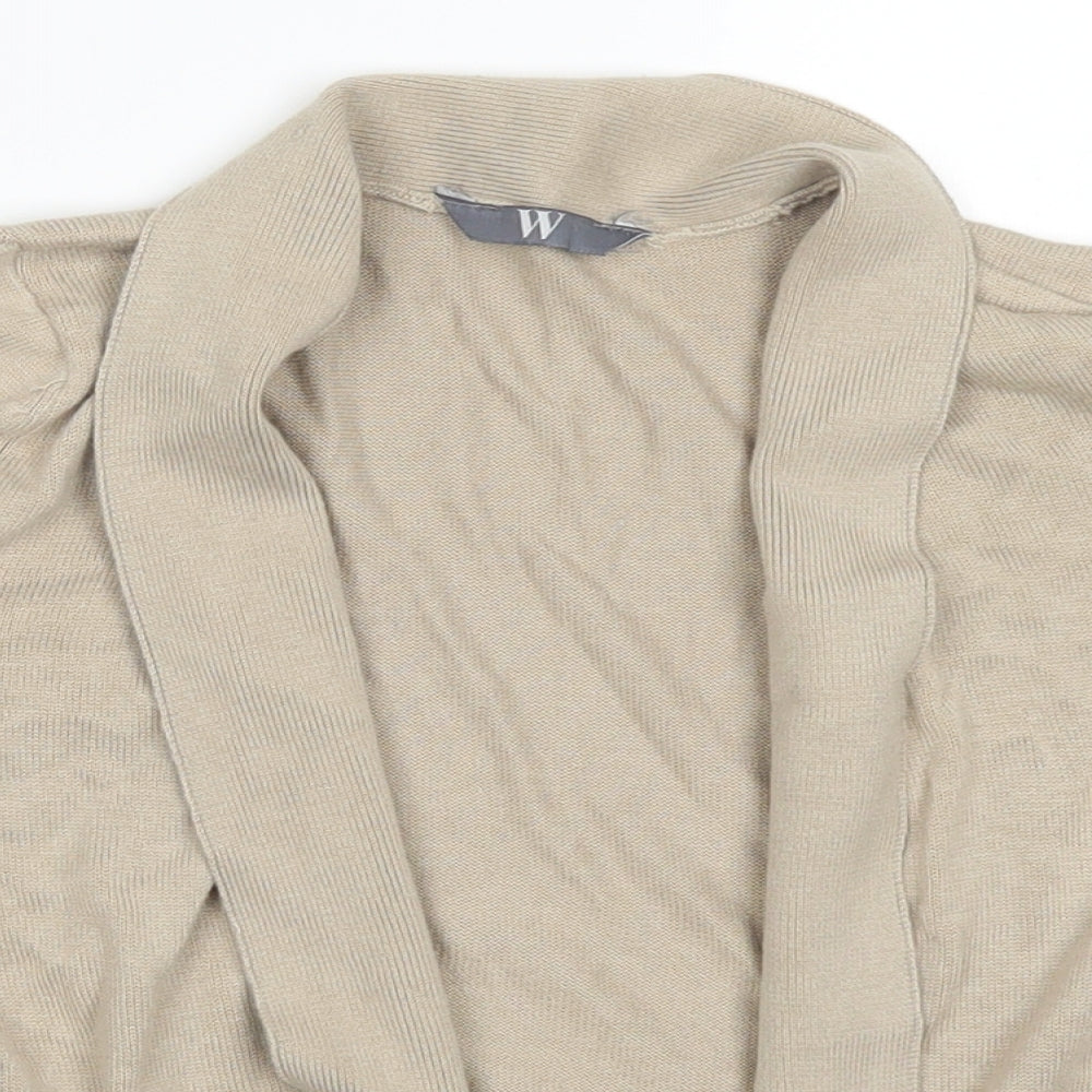 Close-up detail of BHS women’s beige cardigan jumper, size UK 10